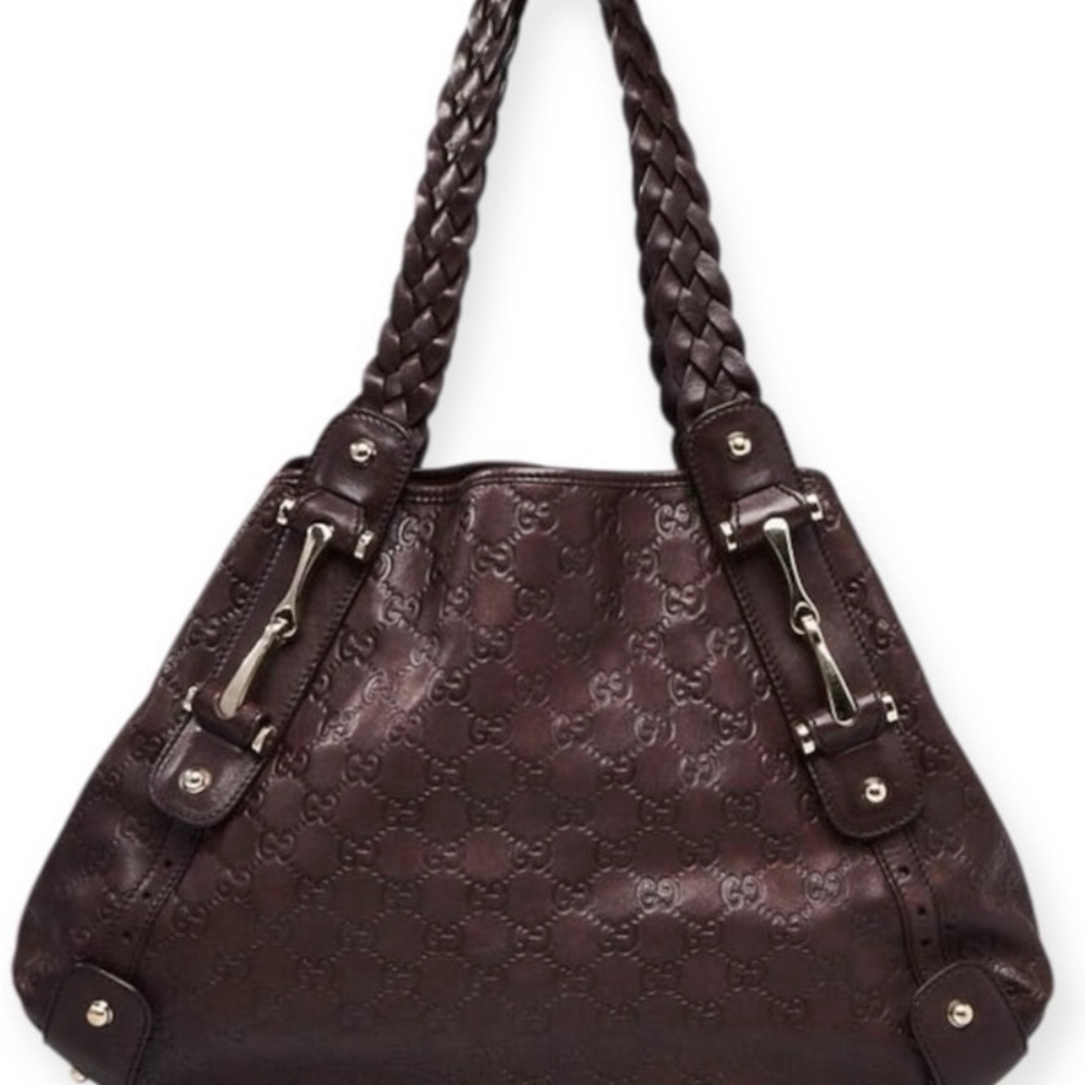 Gucci Brown Leather Shoulder Bag with Braided Handles